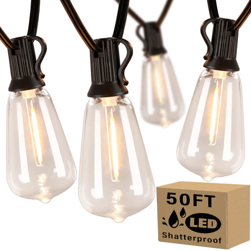 Sucolite Outdoor String Lights for Patio 50FT Waterproof Connectable ST38 LED Light String with 25+2 Vintage Edison Bulbs Dimmable Shatterproof Outside Hanging Lights Backyard Balcony Gazebo Bistro