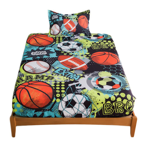 qjmiaofang Football Kids Sheets Twin Size Boys Ball Sports Fitted Sheet for Girls Teens 2 Piece Baseball Basketball Bedding Set Sport Theme Bed Sheet Set with 1 Pillowcase Soft Microfiber for Home