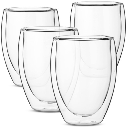 BTaT- Double Wall Wine Glasses, 4 Pack, 12 oz (350 ml), Wine Glasses, Stemless Wine Glass, Double Wall Glass Cup, Glasses for Wine, Wine Glasses Stemless, Stemless Wine Glass Set