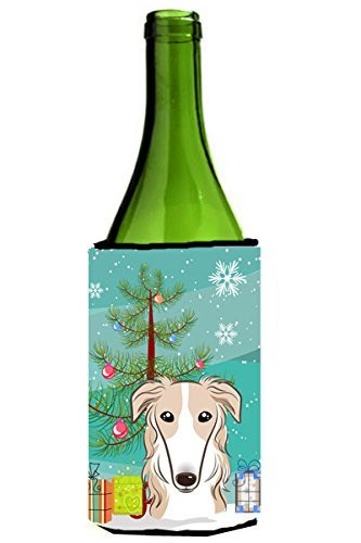 Caroline's Treasures Christmas Tree and Borzoi Wine Bottle Koozie Hugger, 750 ml, Multicolor