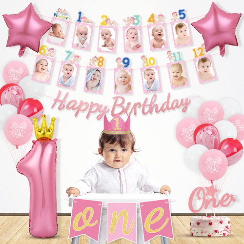 First Birthday Decorations for Girl, Pink 1st Birthday Girl Decoration Kit, First Birthday Photo Banner, Cake Topper, High Chair Banner, Balloons, 1st Birthday Hat for Baby Girl 1st Birthday Party First Birthday Decorations for Girl, Pink 1st Birthday Girl Decoration Kit, First Birthday Photo Banner, Cake Topper, High Chair Banner, Balloons, 1st Birthday Hat for Baby Girl 1st Birthday Party