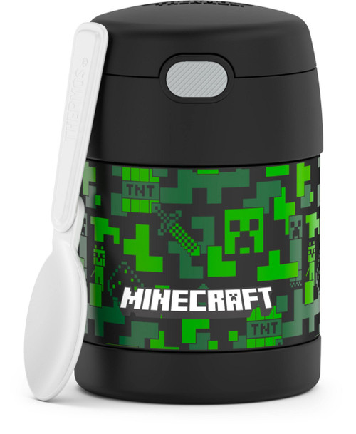 THERMOS FUNTAINER 10 Ounce Stainless Steel Vacuum Insulated Kids Food Jar with Spoon, Minecraft