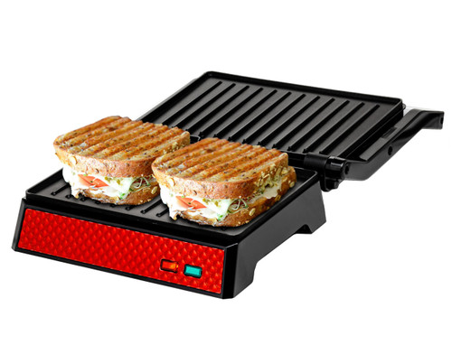 OVENTE Electric Indoor Panini Press Grill and Sandwich Maker with Non-Stick Coated Plates, Opens 180 Degrees to Fit Any Type or Size Food, Temperature Control and Removable Drip Tray, Red GP0540R OVENTE Electric Indoor Panini Press Grill and Sandwich Maker with Non-Stick Coated Plates, Opens 180 Degrees to Fit Any Type or Size Food, Temperature Control and Removable Drip Tray, Red GP0540R