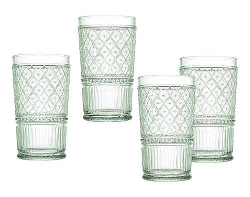 Godinger Highball Drinking Glasses, Tall Glass Cups, Vintage Decor, Water Glasses, Cocktail Glasses - Claro Collection, Large 17oz, Green, Set of 4