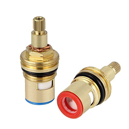 DECARETA Ceramic Stem 20 Teeth Ceramic Disc Cartridge Replacement Brass Faucet Valve for Bathroom Kitchen (2 Pack Cold & Hot)