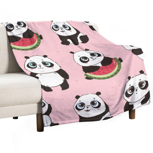 Lurnise Blankets Panda Bears and Watermelon Flannel Blanket Cozy Bedding Throw Blankets for Sofa Couch Chair Office 30"x40"