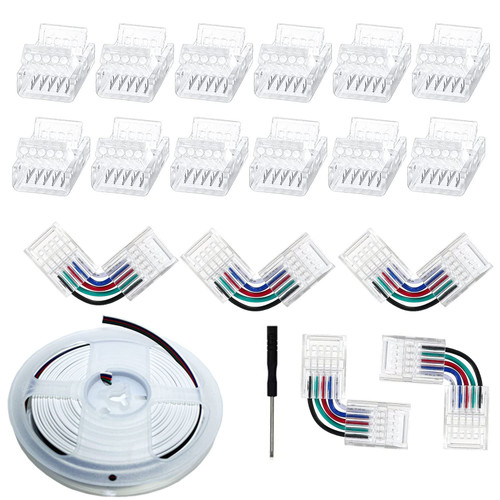 5pin led connectors solderless transparent track lighting connectors for strip lights 5 pin 12mm,led corner connector with Wire Strip Lights 16.4ft LED Strip and Connector Pry for 5050 led strip light