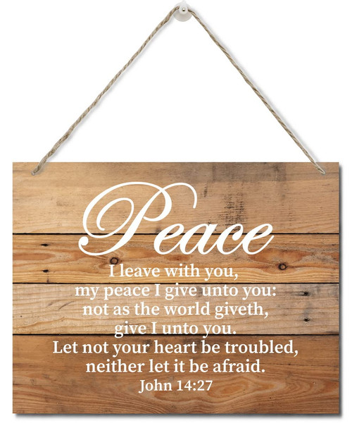 Bible Verse Printed Wood Plaque Sign Wall Hanging, Home Wall Decor Peace I Leave With You, My Peace I Give Unto You Scripture Rustic Hanging Wall Plaque Wood Signs, John 14:27 Christian Sign