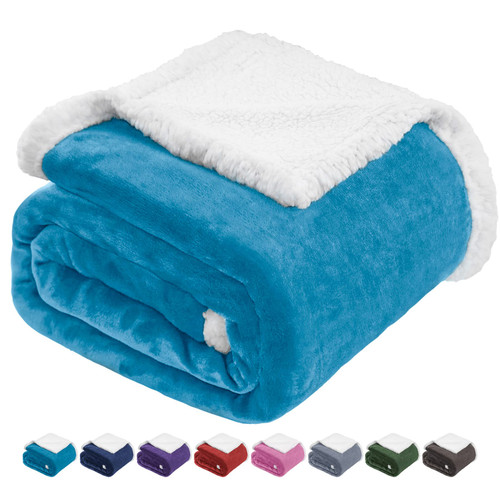 BEAUTEX Sherpa Fleece Throw Blankets, Soft Fluffy Flannel Plush Blanket and Throw, Fuzzy Cozy Blue Cuddle Blankets for Couch Bed Sofa Adults (50" x 60", Teal)