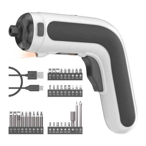 ENERTWIST Cordless Electric Screwdriver Max 6N.m with 36 Pcs Accessories, 4V Power Screwdriver Rechargeable Lithium ion Battery,Built-in LED Light, Indicator