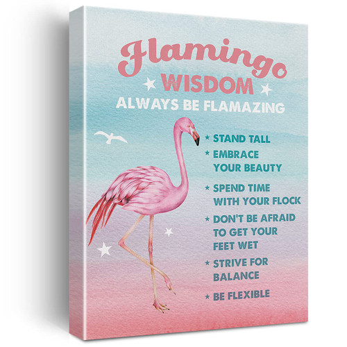 Watercolor Flamingo Wisdom Canvas Painting Inspirational Prints for Home Wall Decor Beach Artwork Framed Gifts(12x15 Inch)