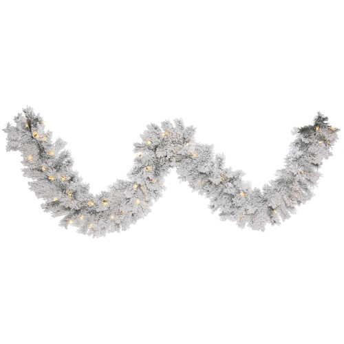 Vickerman 9' Flocked Alaskan Pine Artificial Christmas Garland, Clear Dura-lit Incandescent Mini Lights - Faux Pine Christmas Garland - Seasonal Indoor Home Decor