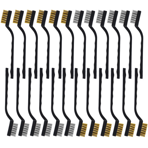 Topspeeder 24 Pieces Wire Brush Scratch Brush (Stainless Steel + Brass), Curved Handle Masonry Brush Wire Bristle for Cleaning Welding Slag and Rust Topspeeder 24 Pieces Wire Brush Scratch Brush (Stainless Steel + Brass), Curved Handle Masonry Brush Wire Bristle for Cleaning Welding Slag and Rust