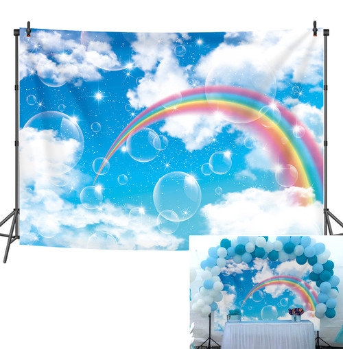 BAIFNEZ 7x5FT Blue Sky White Cloud Backdrop Rainbow Sunshine Sky Scenery Background Baby Shower Kids Birthday Wedding Party Decoration Photo Booth Props BAIFNEZ 7x5FT Blue Sky White Cloud Backdrop Rainbow Sunshine Sky Scenery Background Baby Shower Kids Birthday Wedding Party Decoration Photo Booth Props