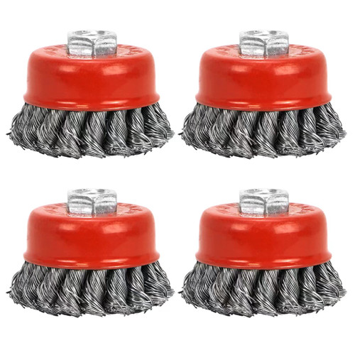 3 Inch Wire Wheel Brush Cup Brush Set, Twisted Knotted Cup Brush 5/8 Inch-11 Threaded Arbor 0.002 Inch Carbon Steel Wire Wheel for Angle Grinder