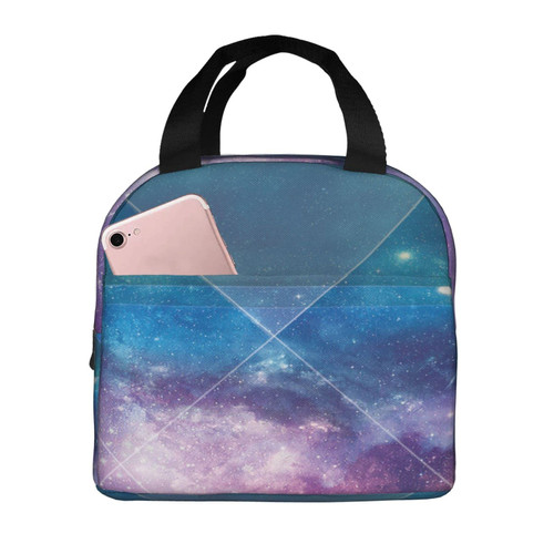 Reusable Lunch Tote Bag Galaxy Sky Green Triangle Insulated Lunch Bag Durable Cooler Lunch Box