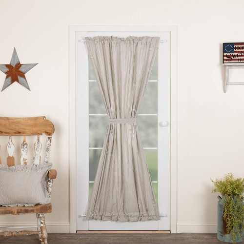 VHC Brands Hatteras Seersucker Ticking Striped Cotton Americana Curtains Rod Pocket Tie Back(s) Door Panel, 72x40, Denim Blue