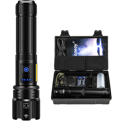 Kicoeoy Flashlight High Lumens Rechargeable, 250000 Lumens Brightest Flashlights, High Powered Handheld Flashlights-7 Modes with COB Light, Ipx7 Waterproof Camping Flash Light with Flashlight Bag