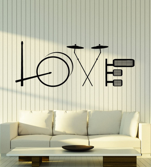 Vinyl Wall Decal Love Music Drums Musical Instruments Drummer Stickers Mural Large Decor (g6630) Black Vinyl Wall Decal Love Music Drums Musical Instruments Drummer Stickers Mural Large Decor (g6630) Black