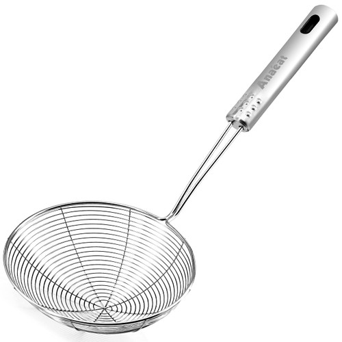 Anaeat 4.5" Stainless Steel Spider Strainer Skimmer, Professional Kitchen Pasta Strainer Spoon with Long Handle - Asian Strainer Ladle Wire Skimmer Spoons for Cooking and Frying