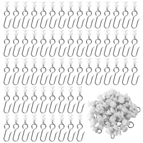 120pcs Metal Curtain Track Hooks S Shaped Small Curtain Hooks Stainless Steel Drape Wire Hooks Carrier Rollers for Ceiling Curtain Track