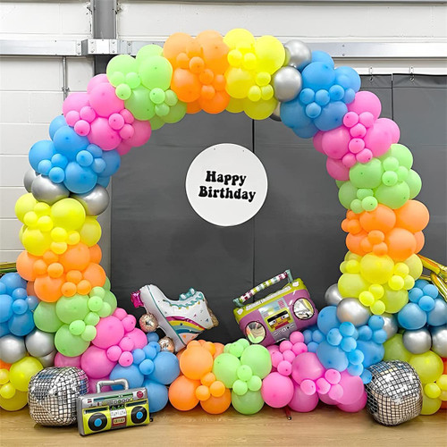 Back To 80s 90s Theme Party Decorations,165PCS Rainbow Balloons Garlands Arch Kit, Inflatable Disco Ball Radio Roller Skate Foil Mylar Balloon for Disco Dancing Hip Hop Birthday Party Decorations