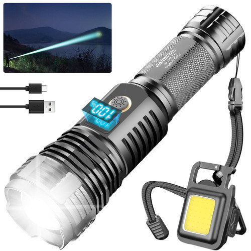 Garberiel Flashlights High Lumens Rechargeable, 250,000 Lumens Powerful Super Bright Flash Lights with 5 Modes & Digital Display COB Work Light for Hiking,Emergencies