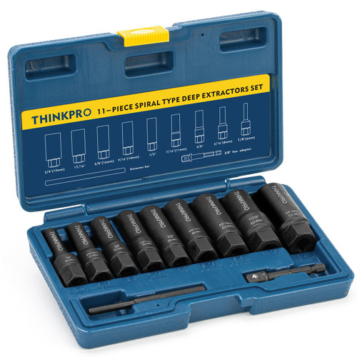 THINKPRO 11 Piece Spiral Deep Bolt Extractor Set,Impact Bolt & Lug Nut Remover kit, Extraction Socket Set for Stud, Damaged, Frozen, Rusted, Rounded-Off Bolts, broken Nuts Screws. THINKPRO 11 Piece Spiral Deep Bolt Extractor Set,Impact Bolt & Lug Nut Remover kit, Extraction Socket Set for Stud, Damaged, Frozen, Rusted, Rounded-Off Bolts, broken Nuts Screws.