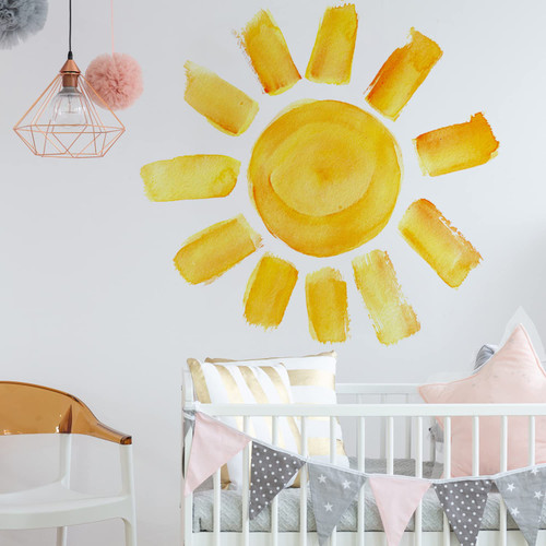 27.5 x 25.9 Inch Boho Sun Wall Decals Sun Wall Stickers Sun Decals Removable Sunshine Wall Sticker Vinyl Peel and Stick Sun Decor Yellow Sunshine Wall Art Decor for Kids Room Playroom Nursery Bedroom