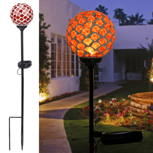 VCUTEKA Solar Lights, Outdoor Decorative Mosaic Solar Garden Light Waterpoof LED Pathway Stake Light for Landscape Lawn Patio Yard Decoration, Red 1 Pack