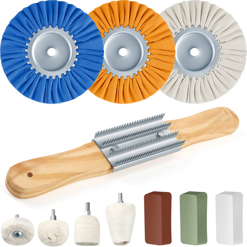 11 Pcs Airway Buffing Wheel Polishing Kit 8 Inch Polishing Wheel for Drill Buffing Wheel Rake Buffing Pads Wheel Polisher Kit Polishing Buffing Compound Kit for Angle Grinder