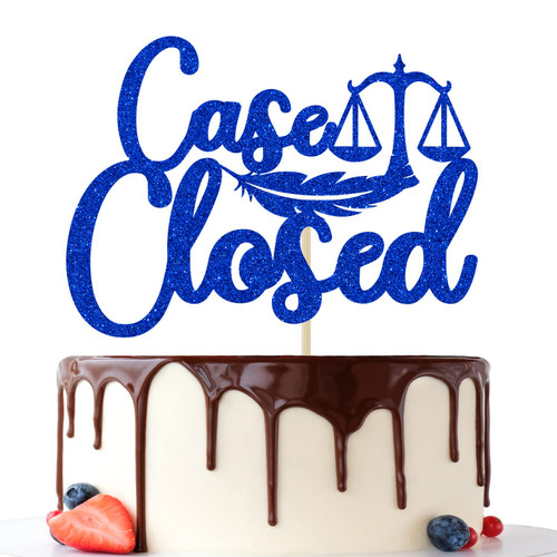 Blue Glitter Case Closed Cake Topper, Future Lawyer, Congrats Lawyer Grad Decorations 2023, Law School Graduation Party Decorations
