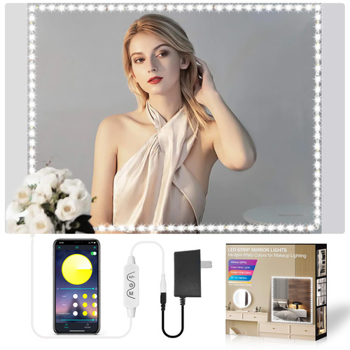 13ft Vanity Lights for Mirror, Bendable Mirror Lights Makeup Light, LED Lights for Mirror Vanity Desk& Bathroom with Dimmer and Power Supply,Ultra Bright White LED Strip Lights, Mirror Not Included