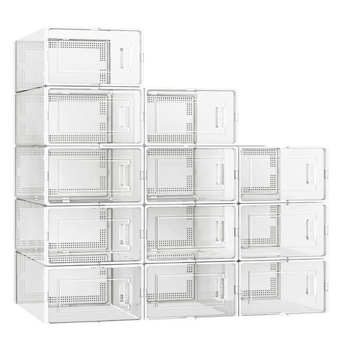 Fixwal 12pcs Shoe Storage Boxes Stackable Shoe Organizer for Closet with Lids, Space Saving Sneaker Display Case, Holder,Container for Closet Bedroom Bathroom,Clear