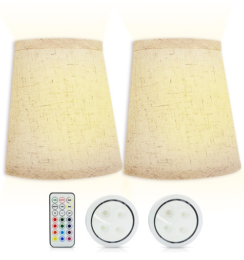 TOLOYE Wall Sconce Lighting Decor, Battery Fabric Linen Shade Wall Sconce Set of 2, 13 RGB Colors Changeable Dimmable Wall Lamp with Remote Control Wall Lights for Bedroom Living Room Hallway