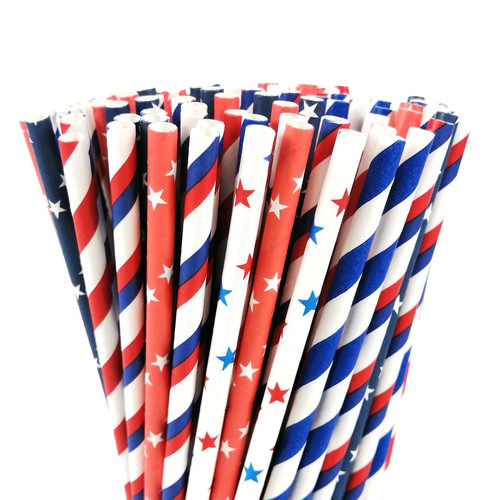 Cieovo 180 Pcs Independence Day Paper Straw - 4th of July Mixed Star Stripe Drinking Straw for Memorial Patriotic Day Party Celebration Supply