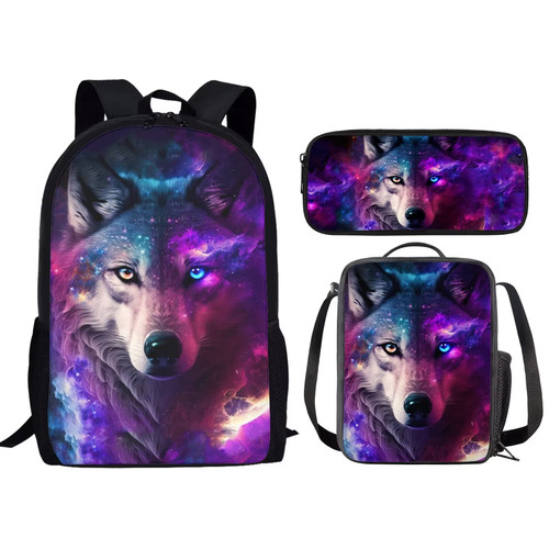 BYCHECAR Galaxy Wolf School Bags for Boys with Lunch Box Pencil Case, Bookbag for 10-12 Year Old Kids Backpack Elementary School Girls Book Bags Lunchbox with Water Bottle Holder BYCHECAR Galaxy Wolf School Bags for Boys with Lunch Box Pencil Case, Bookbag for 10-12 Year Old Kids Backpack Elementary School Girls Book Bags Lunchbox with Water Bottle Holder