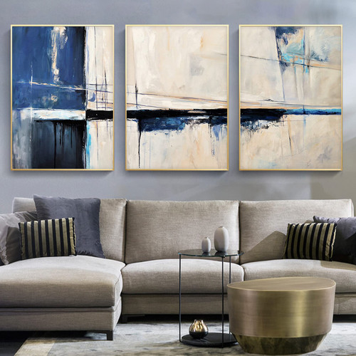 Blue Abstract Art Prints Blue Canvas Painting Blue Grey Black Abstract Wall Art Abstract Ink Painting Blue Nature Art Navy Blue Modern Art Wall Decor Blue Contemporary Art Blue Canvas Pictures 16x24inx3 No Frame