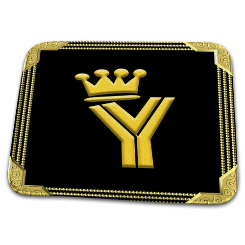 3dRose King, queen crown, rich frame. Yellow on black.... - Dish Drying Mats (ddm-325341-1)