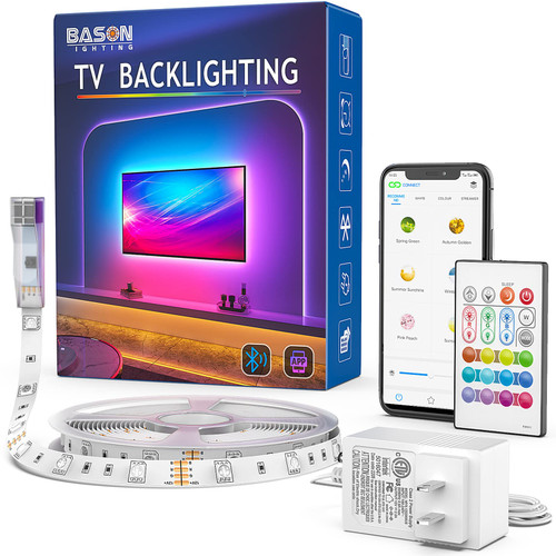 BASON TV LED Backlight with Bluetooth APP and Remote Control, 19.35ft LED Lights for TV 85-90inch,Color Changing Light with Music Sync, Color DIY and Timing for Game Room,Bedroom Decor,Adapter Powered