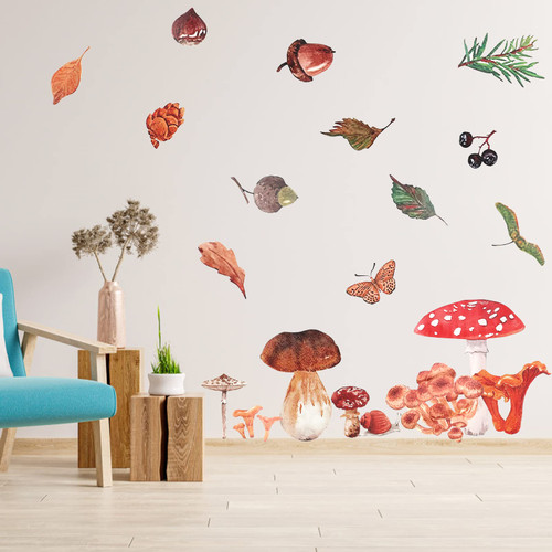 Ouligay Watercolor Mushroom Wall Decals XL Gaint Mushroom Wall Stickers Peel and Stick Removable Vinyl Mushroom Wall Decor Wallpaper for Bedroom Living Room Decor