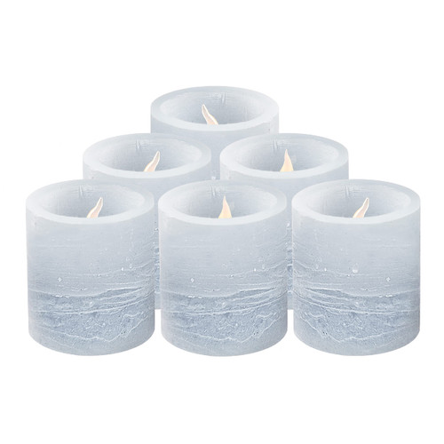 FURORA LIGHTING Flameless Candle Blue Votive Candles Battery Operated with Timer, Set of 6, Real Wax LED Votives Candle for Wedding Flickering Electric Candles, Realistic Fake Tea Lights Candles