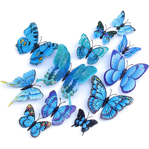 Butterfly Wall Decals 3D Plastic Wall Stickers Removable Mural Wall Stickers for Home Room Bedroom Decoration Blue Butterfly Wall Decor Stickers (Blue,24Pcs)