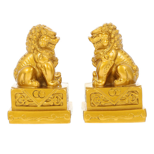 Cabilock 1 Pair Fu Foo Dog Guardian Lion Statue Vintage Lion Sculpture Adornment Lion Figure Feng Shui Decor Fu Dogs Figurines Home Office Table Ornament (Golden)
