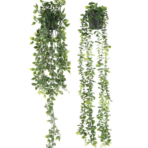 IPOPU 2 Pack Fake Hanging Plants Potted Hanging Eucalyptus Plant Faux Eucalyptus Vine, Mandala Vine Faux Greenery Vines for Home Room Wall Shelf Patio Garden Indoor Outdoor Decor IPOPU 2 Pack Fake Hanging Plants Potted Hanging Eucalyptus Plant Faux Eucalyptus Vine, Mandala Vine Faux Greenery Vines for Home Room Wall Shelf Patio Garden Indoor Outdoor Decor