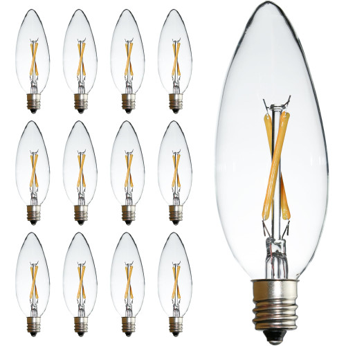 FANNIS 12 Pack C32 Replacement Candle LED Bulb, 2W Equals 20W, Warm White 2700K Filament Edison Bulb, E12 Base Vintage Clear Glass Candle Light Bulb for Pendant Chandelier Ceiling Fan Candelabra Light