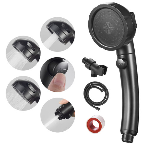 SINGSUO High Pressure Handheld Shower Head with On Off Switch, Detachable Shower Head, 3 Spray Modes Shower Massager Handheld with Hose and Adjustable Angle Bracket (Black)