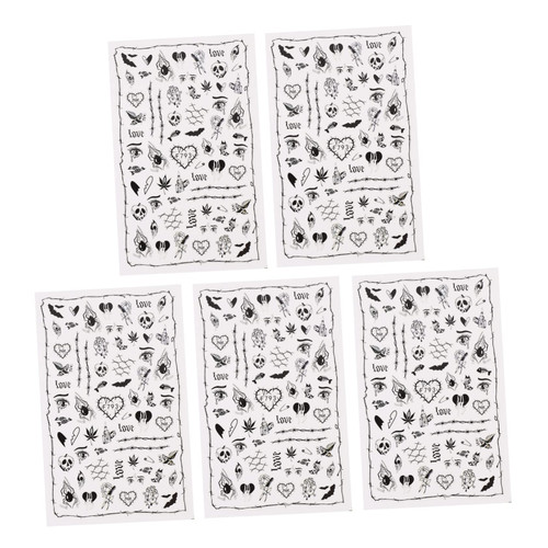 BESTOYARD 5 Sheets Nail Art Stickers Halloween Decor Nail Decorations for Nail Art Skeleton Stickers Spooky Nail Stickers Halloween Water Transfer Nail Decals Halloween Fingernail Stickers
