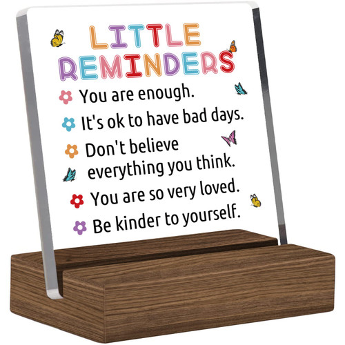 Little Reminders You Are Enough - Funny Acrylic Clear Desk Decorative Sign with Wood Stand, Inspirational Home Bedroom Office Positive Plaque Sign for Best Friendship Gifts for Friends, Women, Sister, Coworkers Gifts Little Reminders You Are Enough - Funny Acrylic Clear Desk Decorative Sign with Wood Stand, Inspirational Home Bedroom Office Positive Plaque Sign for Best Friendship Gifts for Friends, Women, Sister, Coworkers Gifts