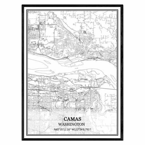 TANOKCRS Camas Washington USA America Map Wall Art Canvas Print Poster Artwork Unframed Modern Black and White Map Souvenir Gift Home Decor